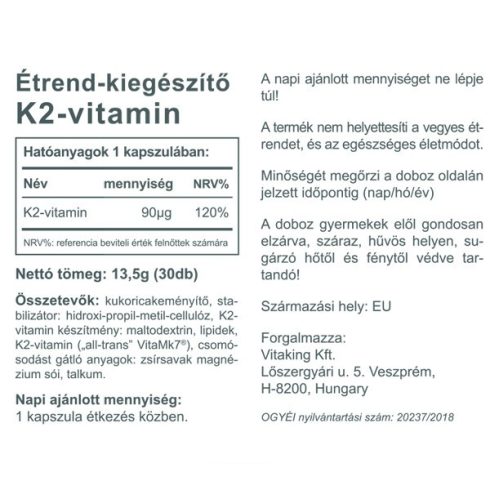  K2-vitamin 90 µg 30db kapszula - collagen.hu