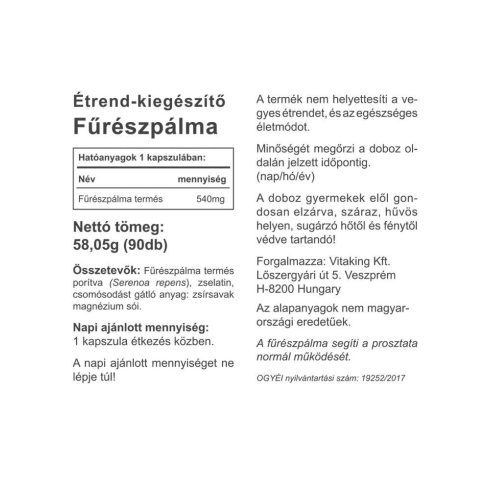 Fűrészpálma 540mg - 90db-os kapszula - collagen.hu