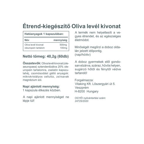 Olivalevél Kivonat 500mg - 60db kapszula - collagen.hu