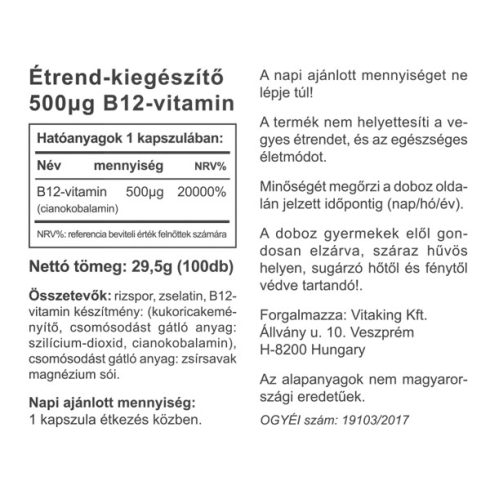 B12-vitamin 500µg 100db kapszula - collagen.hu