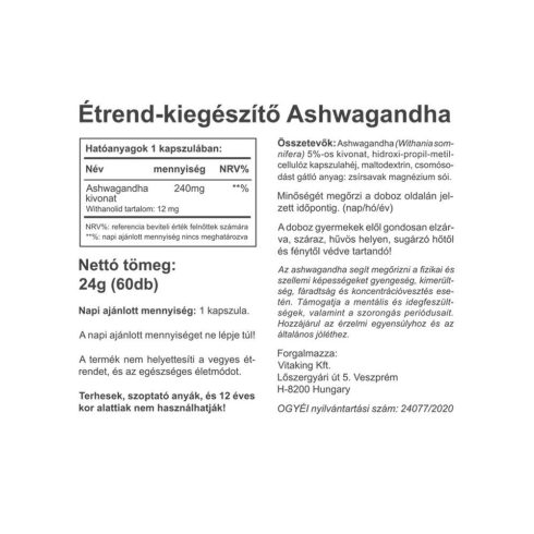 Ashwagandha Kivonat 240mg - 60db - collagen.hu