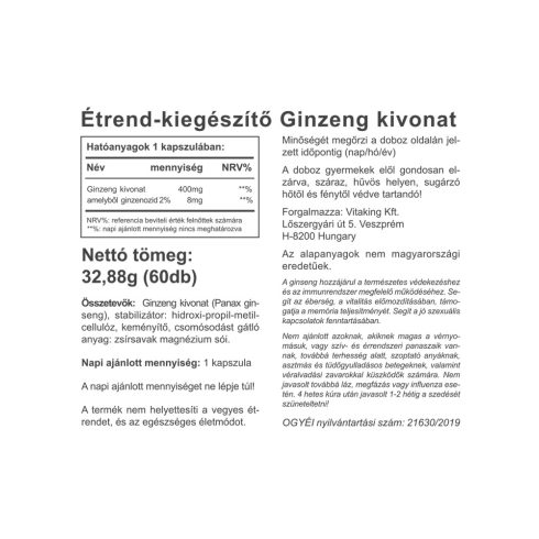 Ginzeng Kivonat 400mg - 60 db kapszula - collagen.hu